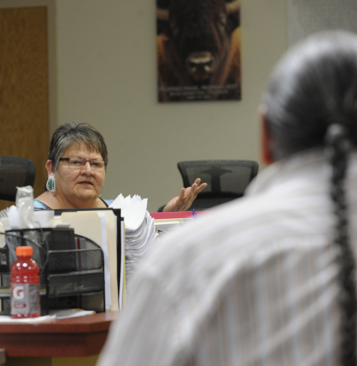 Roxanne Gourneau, council member on Fort Peck, and Max Bear